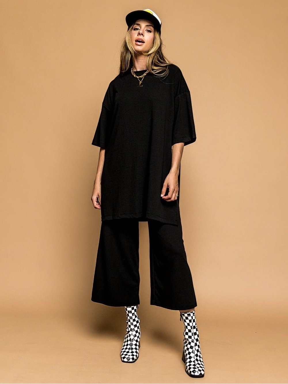 Dressed in LALA Lex Ribbed Playsuit Set in Black - Small